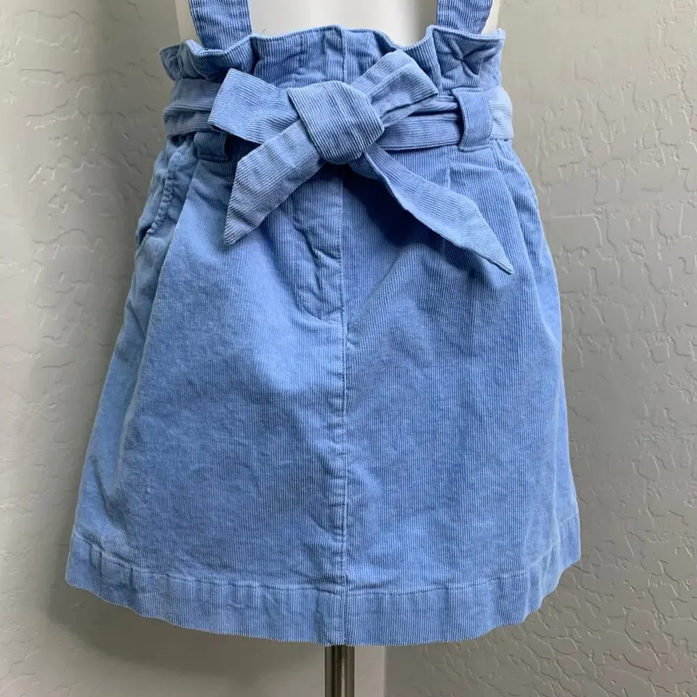 Urban Outfitters Paperbag Overall Mini Skirt Dress Corduroy Blue Womens Small